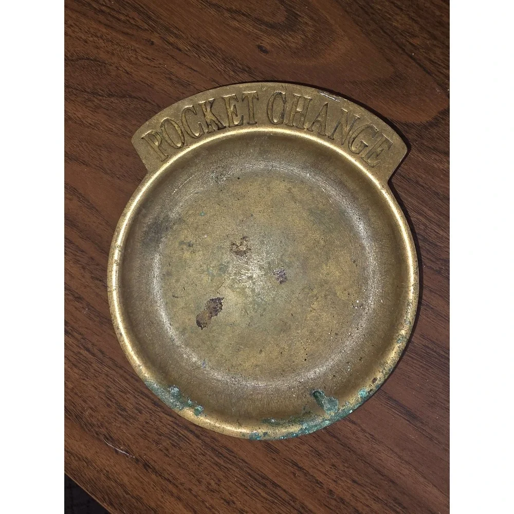 Vintage Brass Pocket Change Valet Tray Coin Dish Catchall Patina Decor